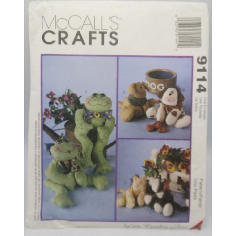 McCall's Crafts 9114 Bean Bag Pal Frog Dog Cat 1997 Craft Pattern
